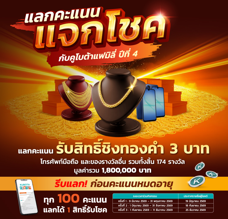 ประกาศผลรายชื่อผู้โชคดีในกิจกรรมแลกคะแนน แจกโชคกับคูโบต้าแฟมิลี่ ปีที่ 3 (ครั้งที่ 2)